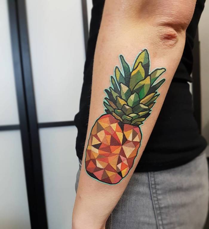 Colored Geometric Pineapple Tattoo by nastiazlotin
