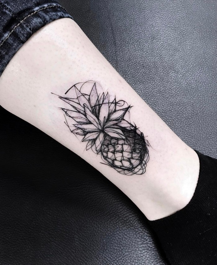 Sketch Style Pineapple Tattoo by katyageta