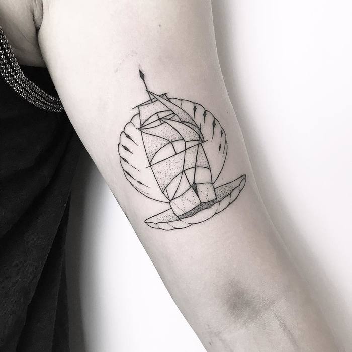 Minimalist Ship Tattoo by mariafernandeztattoo
