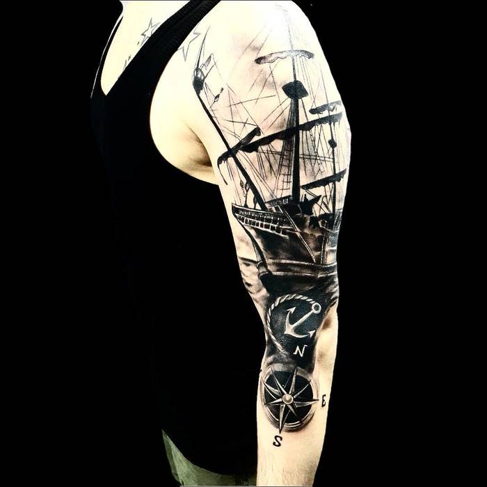 Black Ink Ship Tattoo by sidarbaksi