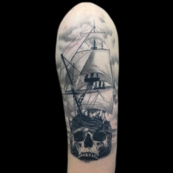 Half Sleeve Ghost Ship Tattoo by dylanlisletattoo