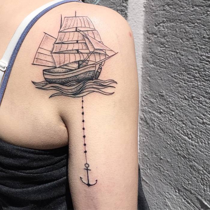 Dotwork Ship Tattoo by xin_inscu