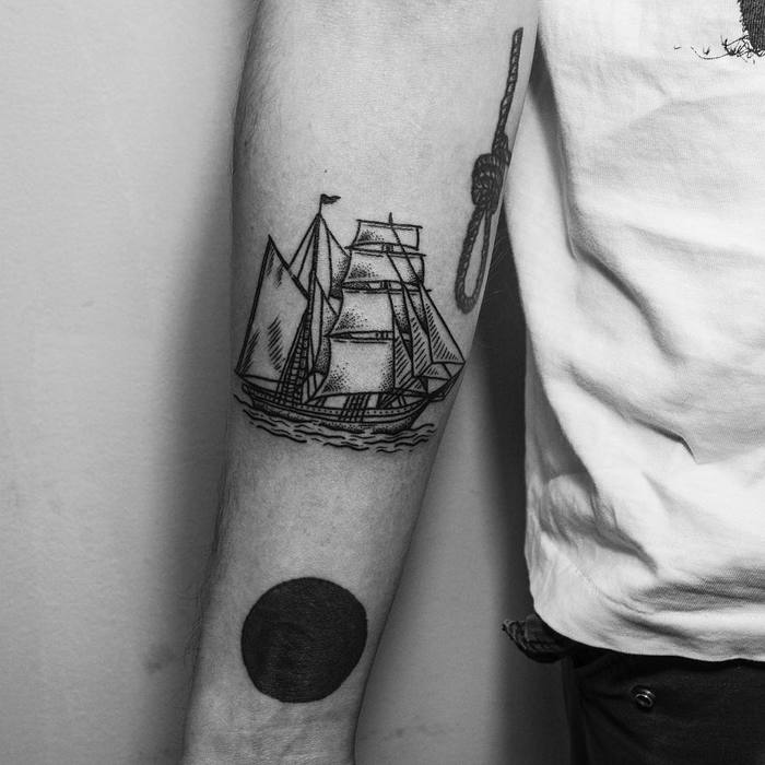 Blackwork and Dotwork Ship Tattoo by lida.litle.tattoo