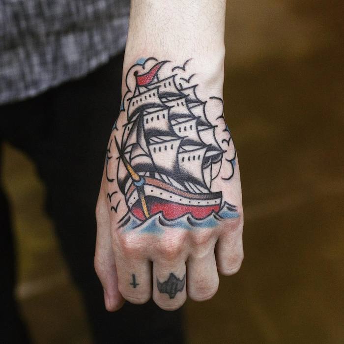 Traditional Ship Tattoo by hodintattooer