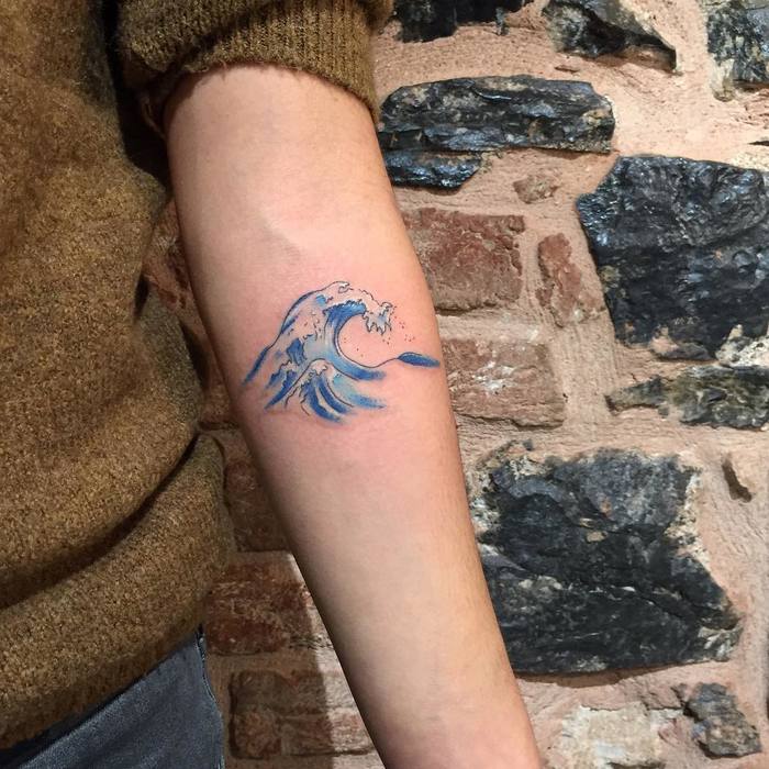 Blue Ink Wave Tattoo by dovenadam