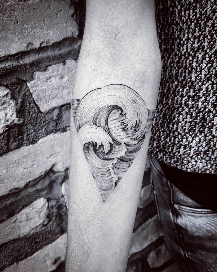 Black and Grey Wave Tattoo by fetattooer