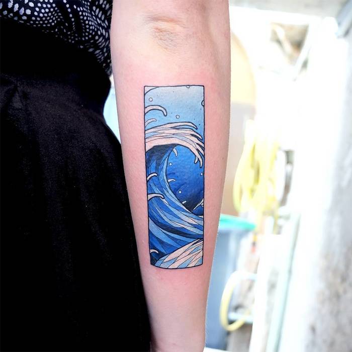 Blue Ink Wave Tattoo by dustyduza