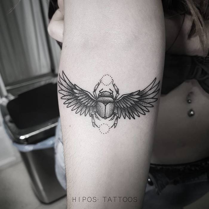 Small Dotwork Scarab Tattoo by hipostattoos