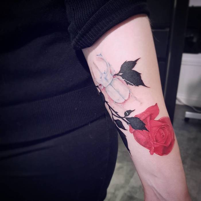 Stag Beetle and Rose by fannyhawk.tattoo
