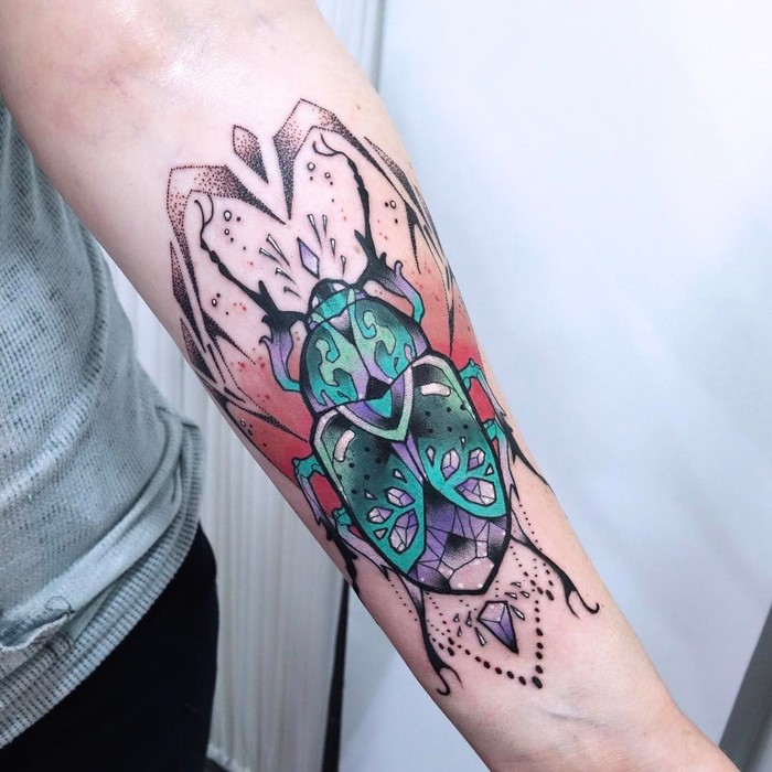 Beautifully Colored Beetle Tattoo by anaisallnt
