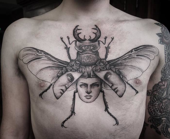 Surreal Beetle Tattoo by annitamaslov