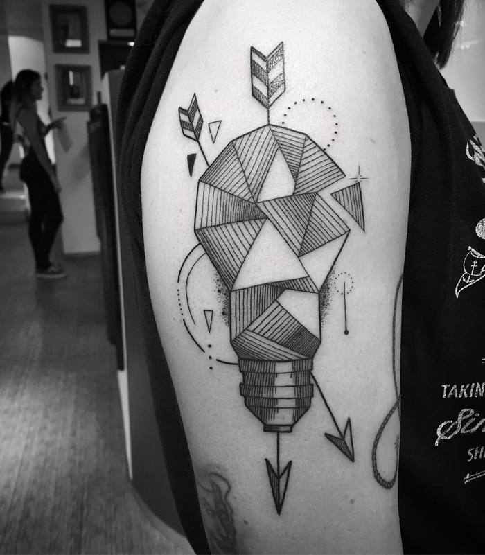 Geometric Light Bulb Tattoo by tohelltattoo