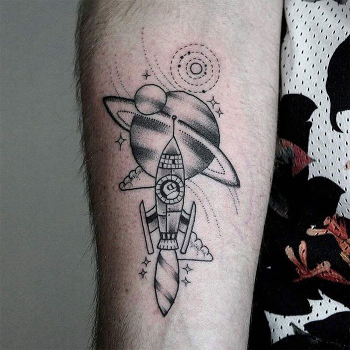 Black and Grey Rocket Tattoo by kenfawong