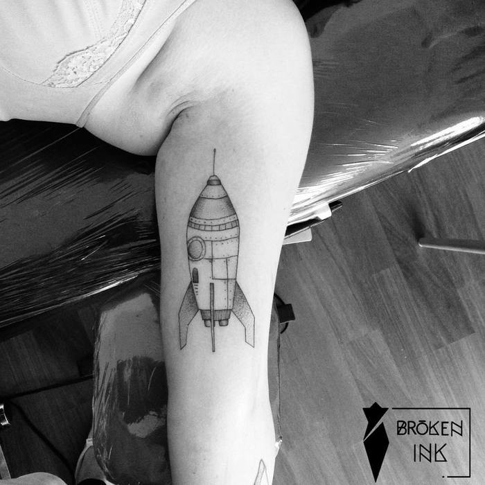 Linework and Dotwork Rocket Tattoo by broken_tattoo