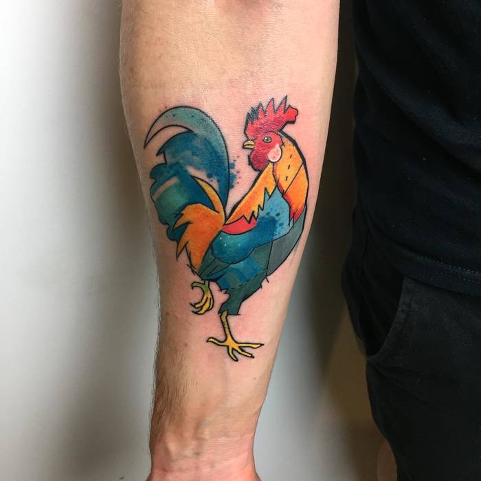 Watercolor Rooster Tattoo by antaltamasi
