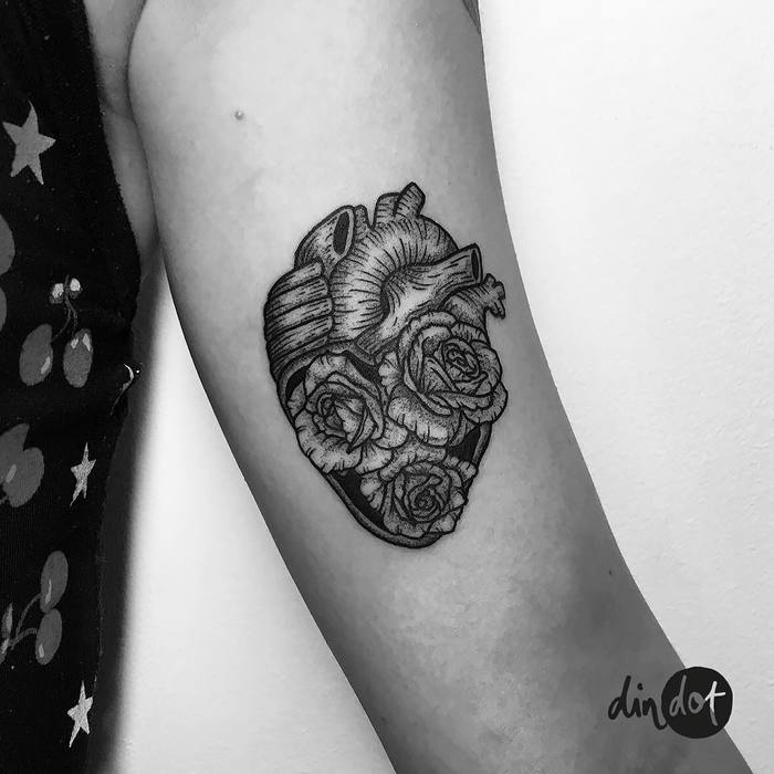 Floral Anatomical Heart Tattoo by dindottattoo