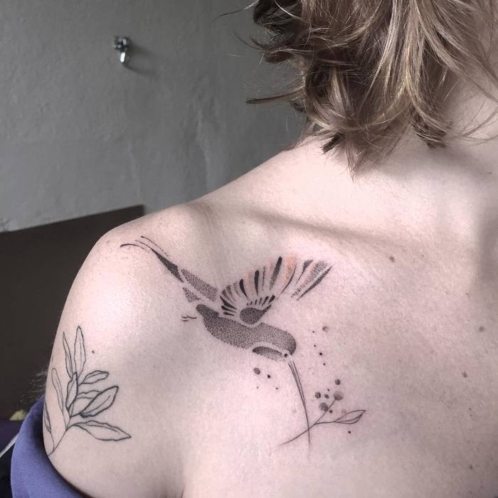 Dotwork Hummingbird Tattoo by brusimoes