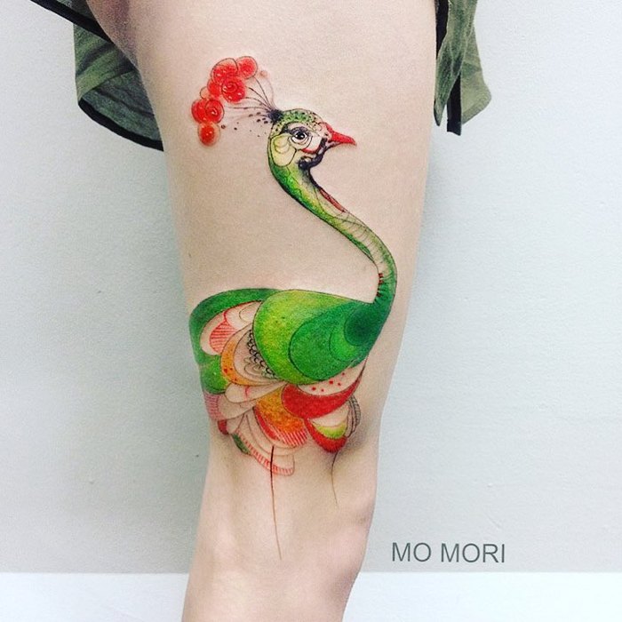 Colorful Peacock Tattoo by momori_ink
