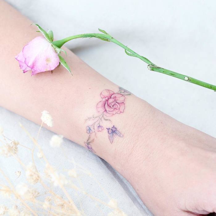 Wonderful Floral Bracelet Tattoo by hktattoo_mini