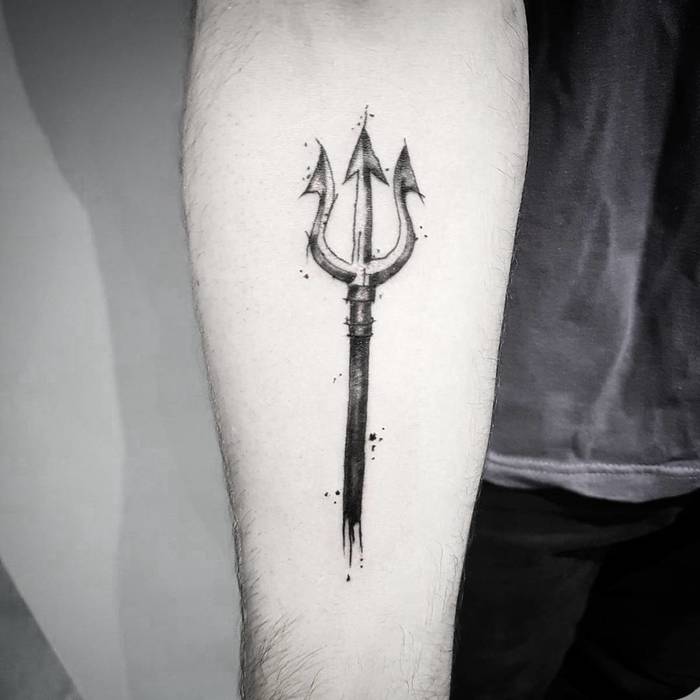 Sketch Style Trident Tattoo by mab_tattoo_