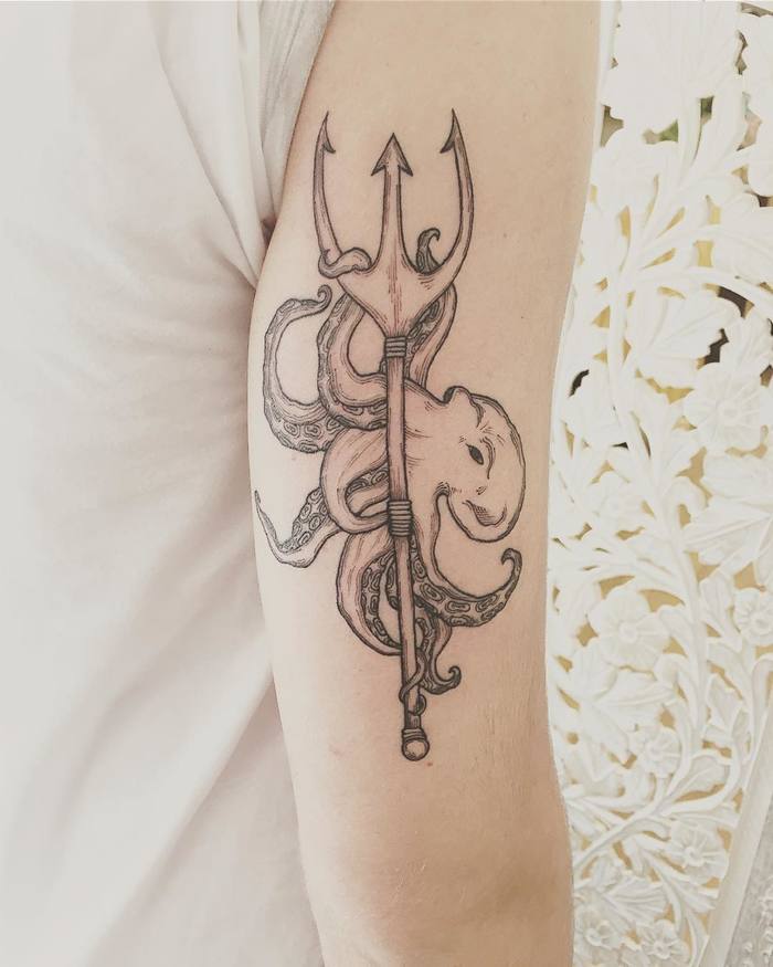 Octopus Holding a Trident by caity_rose_tattoos